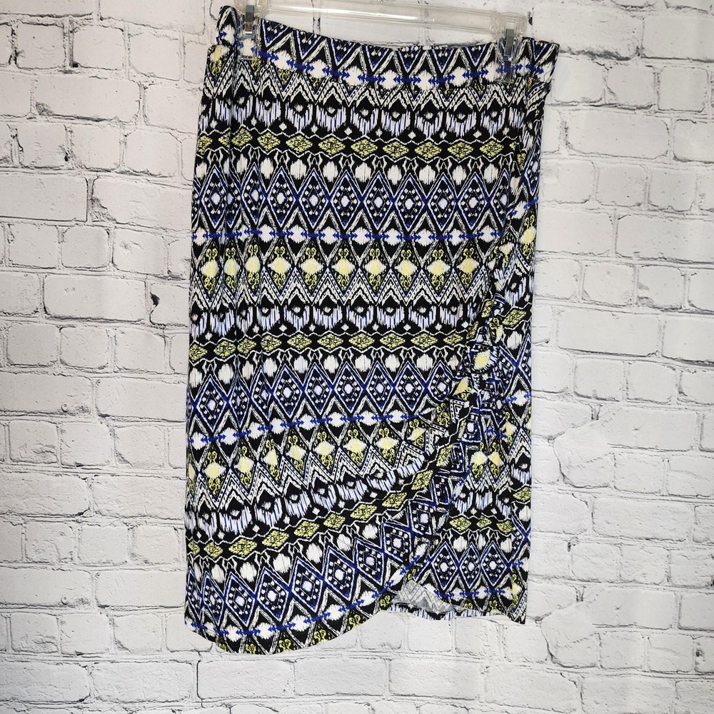 S y2k faux wrap lined skirt, black white blue and yellow colors